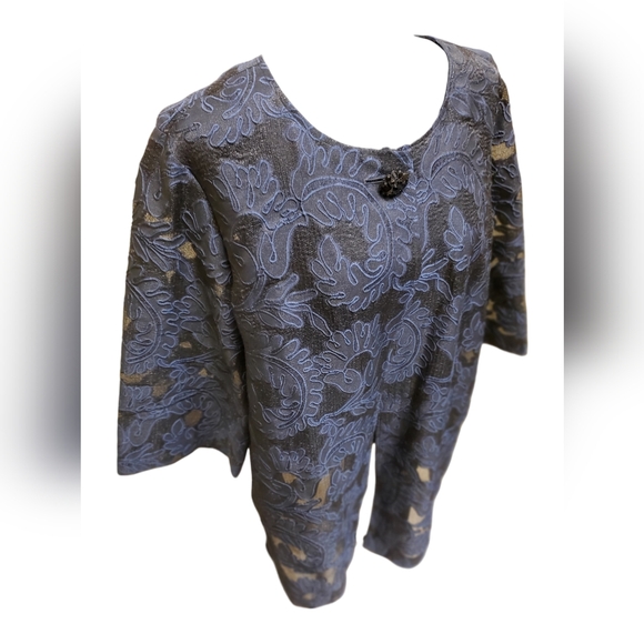 Saint John Couture Black and Blue Lace Jacket / Cape XL - Picture 2 of 8